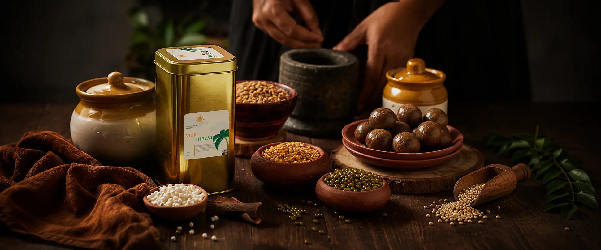 Handcrafted traditional Indian sathumaavu and health foods by Nutreat, made without preservative