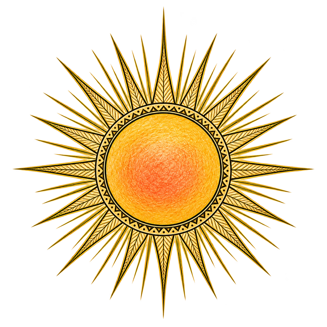 Engraved golden sun